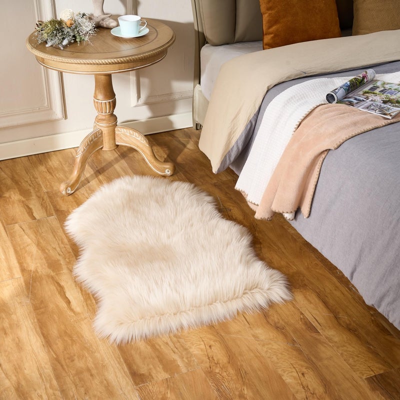 Easy Joy EasyJoy Ultra Soft Fluffy Shaggy Area Rug Faux Fur Rug Chair Cover Seat Pad Fuzzy Area Rug for Bedroom Floor Sofa Living Room (2 x 3 ft Sheepskin, Beige) - Image 5